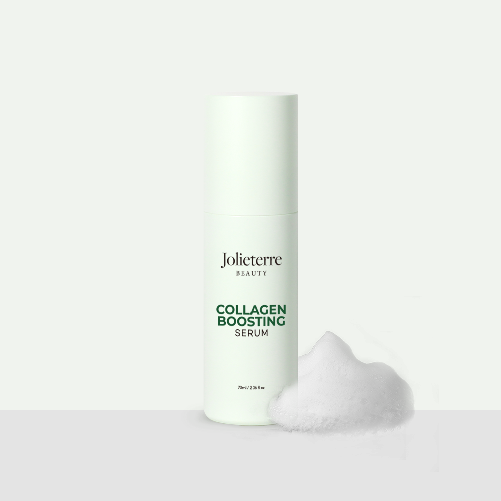 Jolieterre Beauty collagen boosting serum bottle on a white background